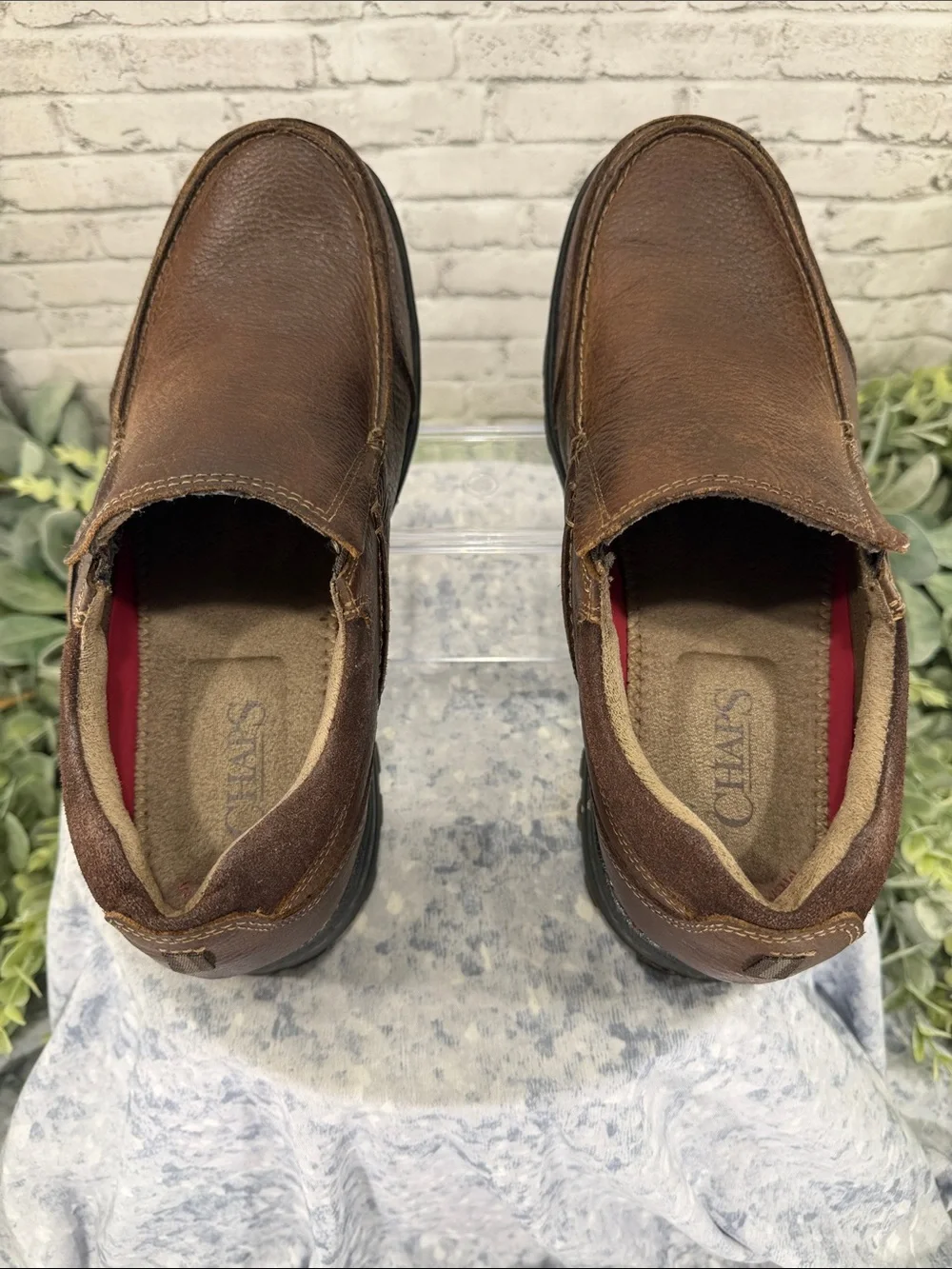 CHAPS “Alder” Whiskey Brown Leather Stitch-Seam Casual Loafers Mens 8M 🤎 EUC
